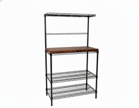 black bakers rack with butcher block top